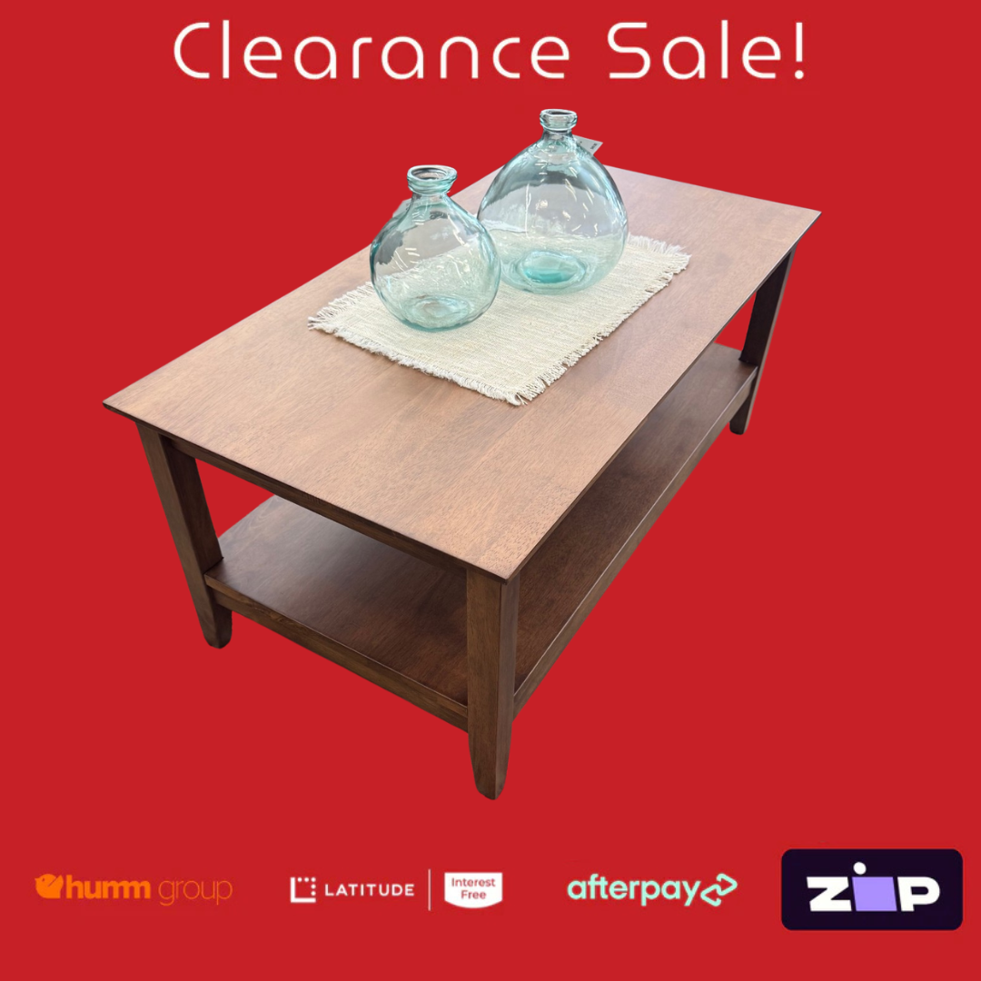 Wooden table with two glass jars on a red background with 'Clearance Sale!' text and payment logos.