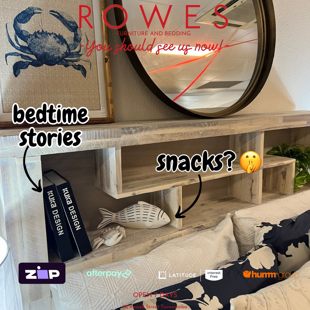 Wooden shelf with decorative items and a mirror, featuring text and logos.