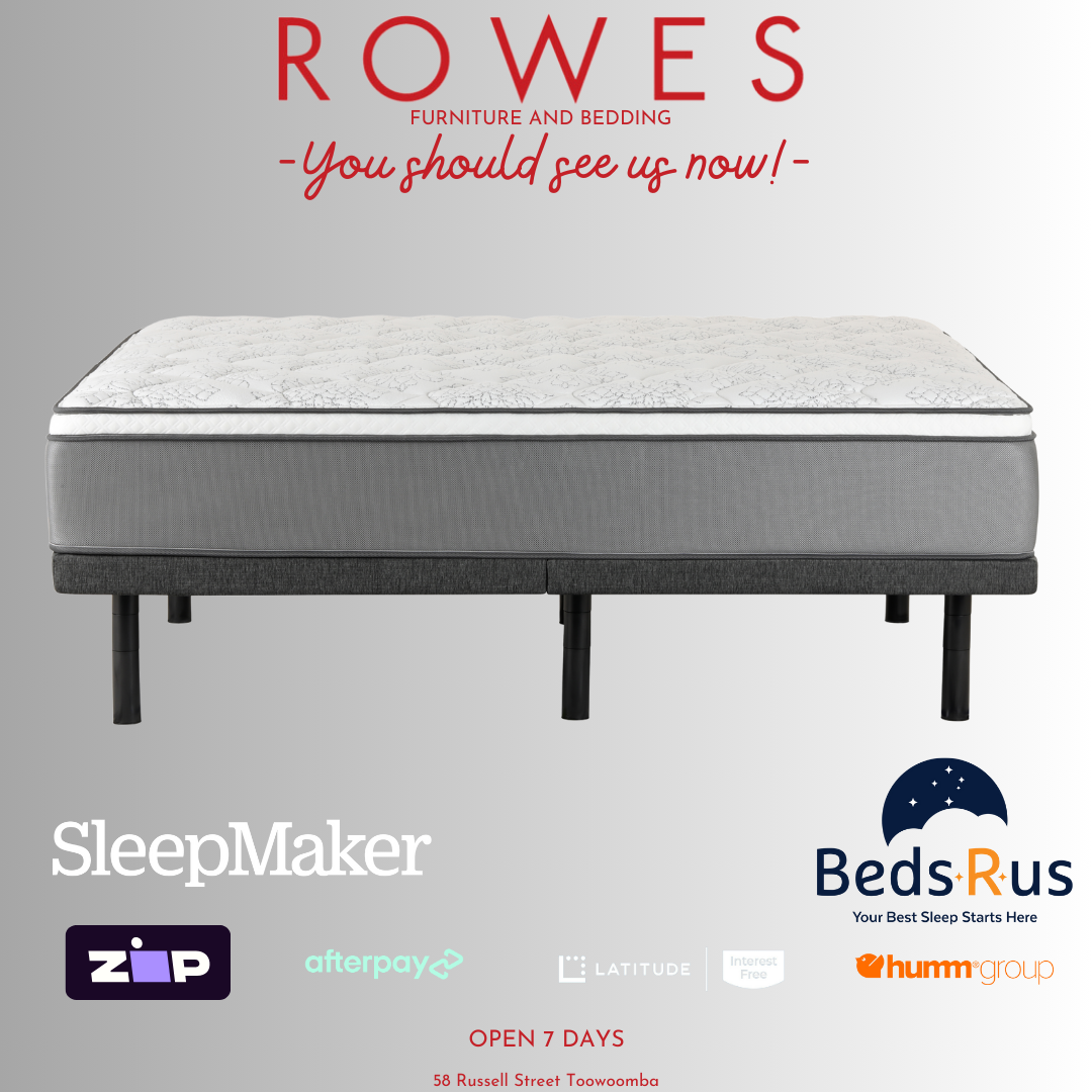 Mattress on a white background with 'Rowes Furniture and Bedding' text and logos.