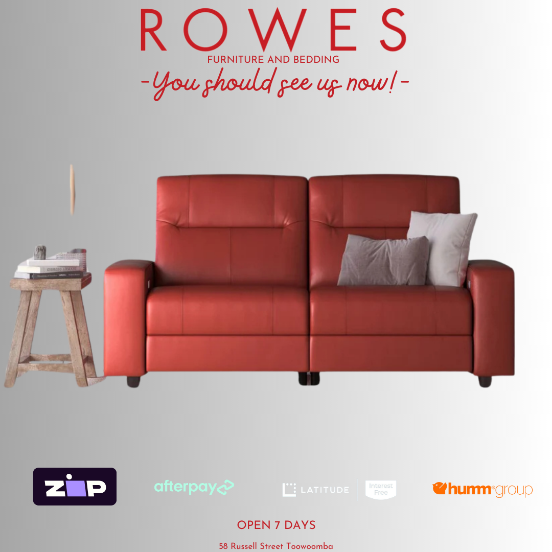 Leather 2 seat sofa set against a grey background featuring Rowes branding.