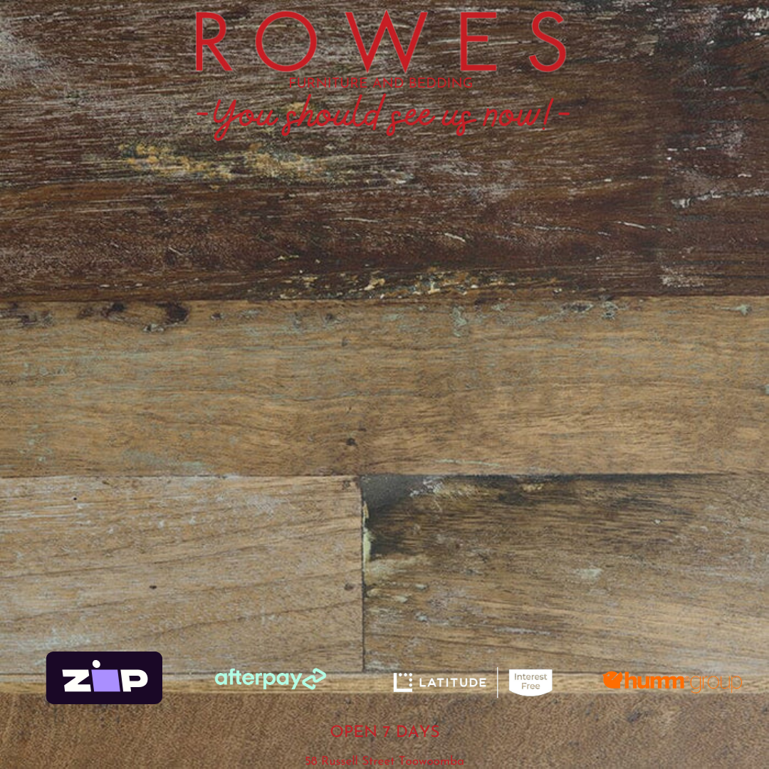 Wooden planks with 'Rowes' branding and payment options displayed.