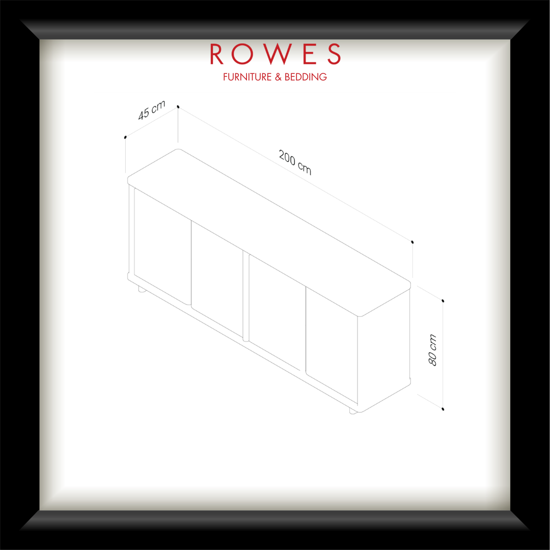 Framed blueprint of a piece of furniture with 'Rowes' branding.