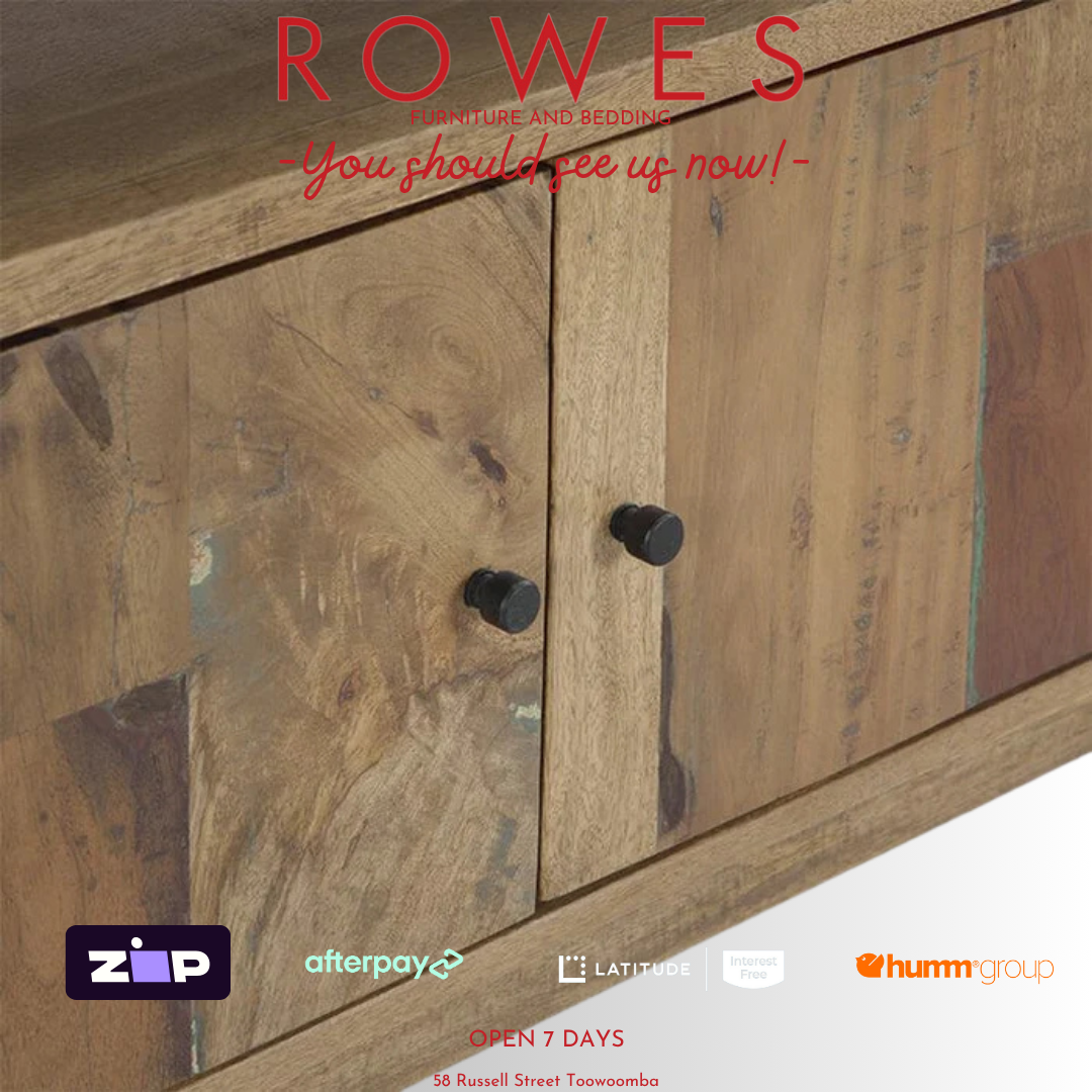 Wooden cabinet with 'Rowes' branding and payment options displayed.