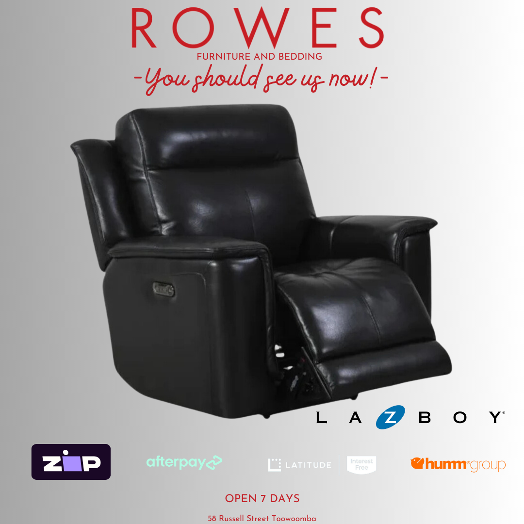 A black leather LaZboy Southwest recliner with power headrest and USB port.