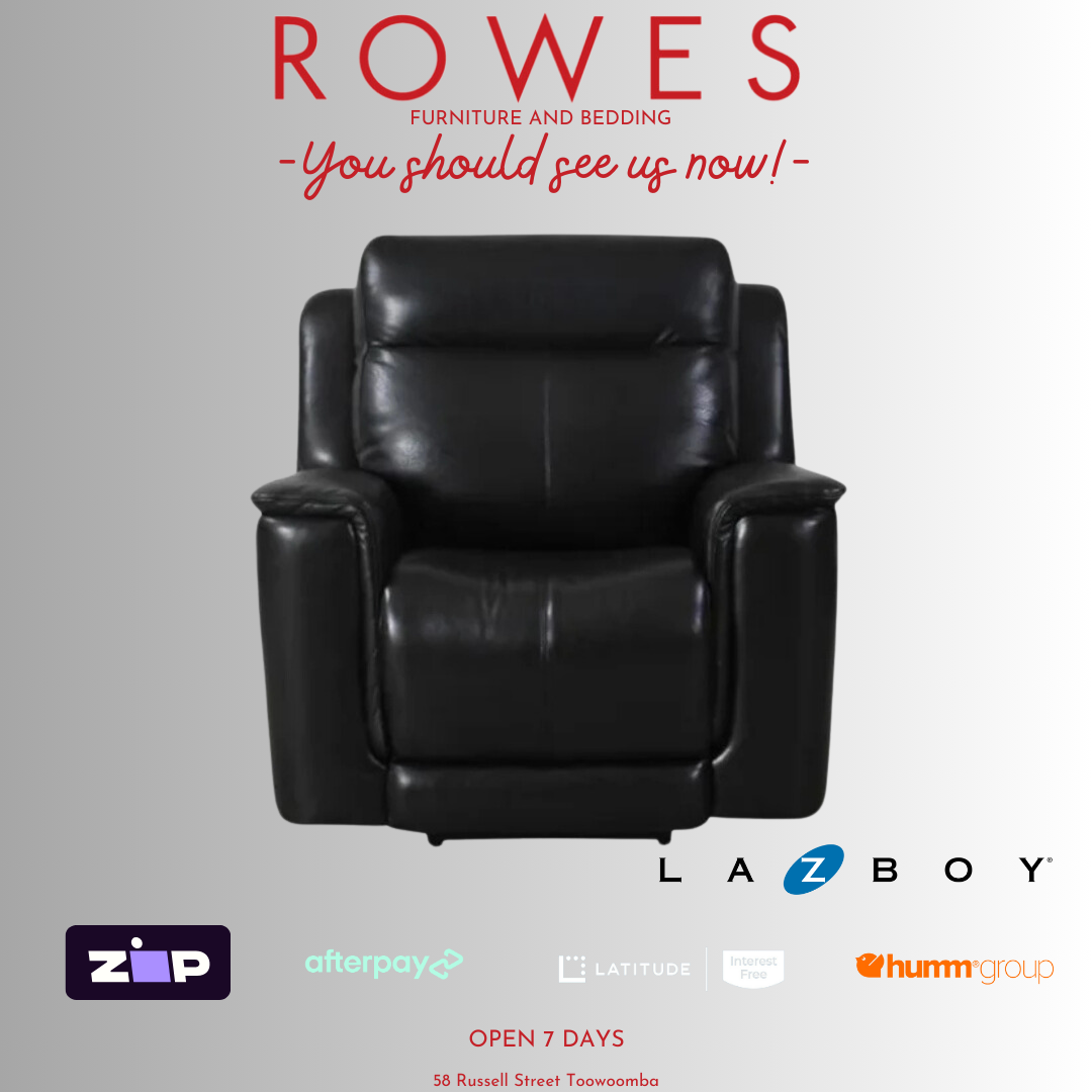 A black leather LaZboy Southwest recliner with power headrest and USB port.
