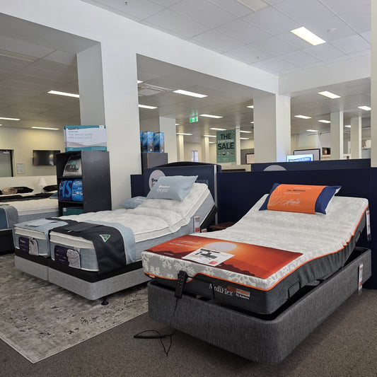 A row of Adjustable beds in a store setting