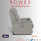 Gray recliner chair with promotional text and logos on a white background