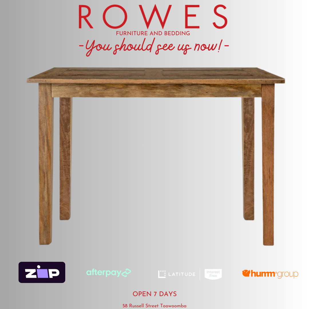 Wooden table on a gray background with promotional text and logos.