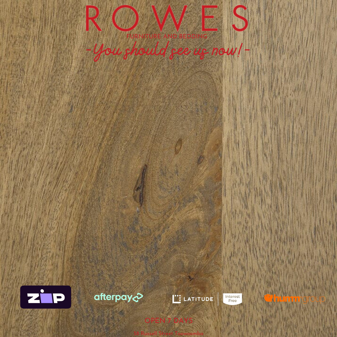 Wooden surface with 'Rowes' branding and payment options displayed.