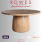Wooden table with promotional text and logos on a gray background
