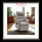 Gray recliner chair in a living room setting with 'Rowes Furniture & Bedding' branding.