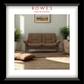 Brown sofa in a room with plants and a painting, branded as Rowes Furniture & Bedding.