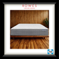 Gray mattress on a wooden bed frame with 'Rowes Furniture & Bedding' branding.