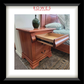 Wooden nightstand with open drawer in a bedroom setting, featuring Rowes Furniture & Bedding logo.