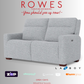 Gray sofa with 'Rowes Furniture and Bedding' text and La-Z-Boy logo on a white background
