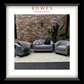 Furniture set with patterned chairs and a sofa against a brick wall, featuring 'Rowes Furniture & Bedding' branding.