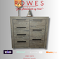 Wooden dresser with two lamps on a gray background, featuring ROWES branding and payment options.