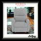 Gray recliner chair in a room with 'Rowes Furniture & Bedding' and 'LaZboy' branding.