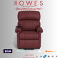 Red recliner chair on a gray background with promotional text and logos.