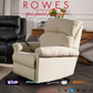 Beige recliner chair in a living room setting with 'Rowes' branding.