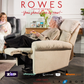 Two women relaxing in recliner chairs with 'Rowes Furniture and Bedding' advertisement.