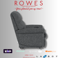 Gray recliner chair on a gray background with promotional text and logos.