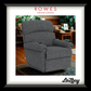 Gray recliner chair in a living room setting with 'Rowes Furniture & Bedding' and 'LaZboy' branding.