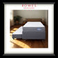 A framed promotional image for ROWES Furniture & Bedding showing a mattress on a gray upholstered base in a bedroom setting with warm sunlight on the wooden floor. The frame includes a white mat and a black outer border, with the brand name ROWES printed at the top.