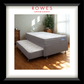 A framed product advertisement for a Rowes Furniture & Bedding mattress bed with an under-bed storage tray, shown in a styled bedroom setting with a black frame and white mat.
