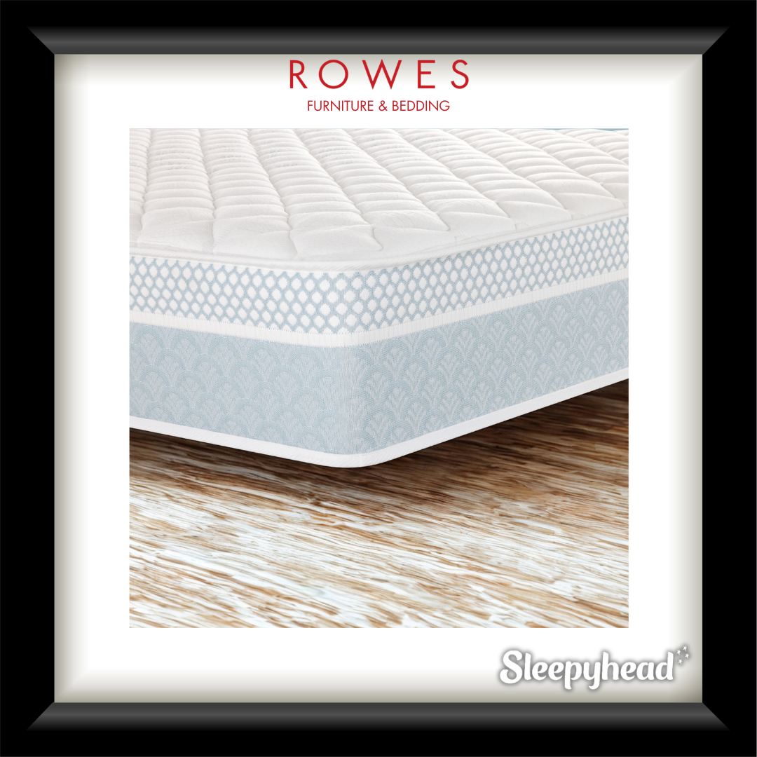 Mattress with 'Rowes Furniture & Bedding' and 'Sleepyhead' branding on a white background.