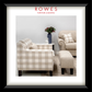 Furniture and bedding set with checkered armchair and ottoman, featuring Rowes brand.