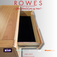 Wooden drawer with black interior on a white background, featuring 'Rowes' branding.