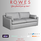 A LaZboy Huntington sofa set, featuring a grey color scheme, a streamlined silhouette, and sloped arm detailing. 