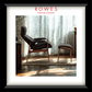 Modern chair and ottoman in a room with curtains, featuring 'Rowes Furniture & Bedding' branding.