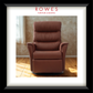 Brown leather recliner chair in a room with sunlight streaming through a window, branded 'Rowes Furniture & Bedding'.