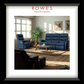 Living room with blue recliner sofas and a coffee table, featuring ROWES Furniture & Bedding logo.