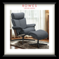 Gray recliner chair with ottoman on a rug, with 'Rowes Furniture & Bedding' logo above.
