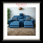 Blue sofa with decorative pillows in a room setting, featuring the Rowes Furniture & Bedding logo.
