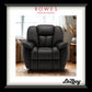 Black recliner chair in a room with 'Rowes Furniture & Bedding' and 'La-Z-Boy' branding.