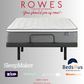 Gray mattress on a white background with promotional text and logos for SleepMaker and Beds R Us.