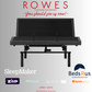 Black adjustable bed with promotional text and logos on a gray background