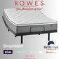 Mattress with promotional text and logos on a gray background