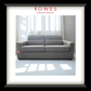 Gray sofa in a room with white curtains, branded as Rowes Furniture & Bedding.