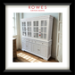 A white buffet and hutch in a comfortable room with a timber floor and Rowes branding