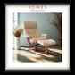 Beige recliner chair with ottoman in a room with plants and sunlight.