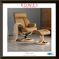 Brown recliner chair with ottoman in a room with brick wall and wooden floor, featuring ROWES branding.