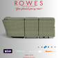 Green sectional sofa with 'Rowes Furniture and Bedding' text and branding on a gray background