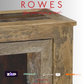 Wooden furniture piece with 'Rowes' branding and payment options displayed.