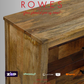 Wooden furniture with 'Rowes' branding and payment options displayed.