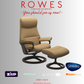 Beige recliner chair with ottoman on a gray background, featuring the Stressless brand.